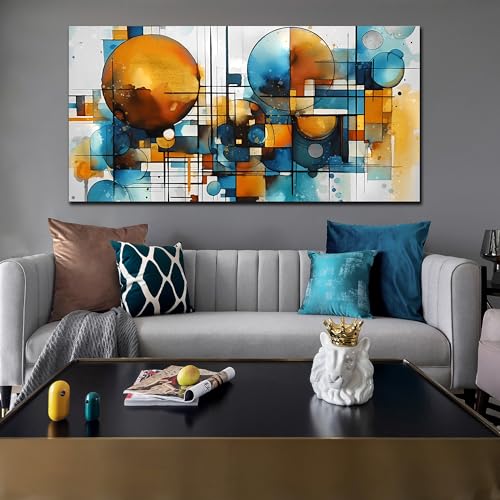 ENTANUB Abstract Wall Art for Living Room, Circle Canvas Wall Decor for Bedroom, Orange and Blue Print Paintings Artwork, Size 29x59 Inches by ENTANUB - Used condition - Image 6