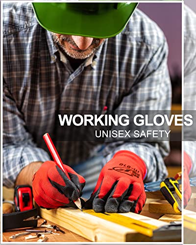 Nuogo 48 Pairs Gardening Gloves for Men Women Rubber Coated Safety Work Gloves Bulk for Gardening Construction Work(Red, Black) - Thumbnail 5