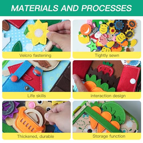 Image of Busy Book for Toddlers 1-3 ,Montessori toys ,Travel Toys for Toddlers 2 3 4 | Felt Activity Book, Busy Board for 1 Year Old, helps toddlers practice life skills, fine motor skills, Toddlers for Gifts