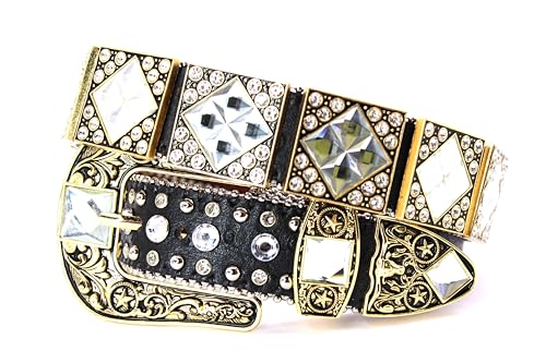 Genuine Leather Western Belt for Men And Women Big Rhinestones