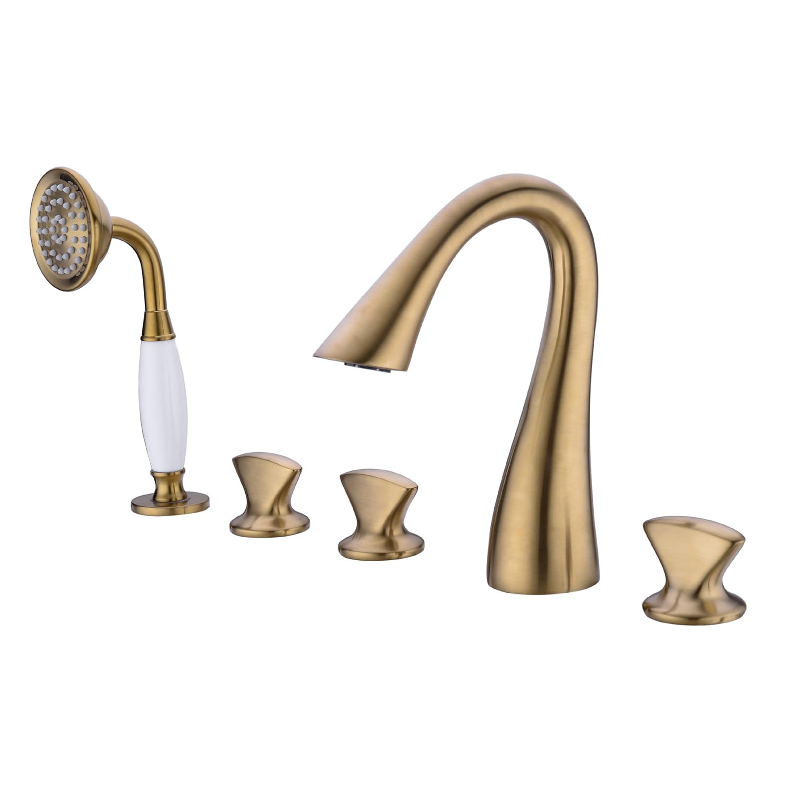 Robinet de baignoire or brossé 5 trous avec mitigeur douche chaude froide