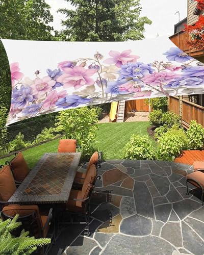 Colorful Flower Sun Sail Shades Rectangle Canopy,Sunlight Block Heavy Duty Curved Backyard Shade Cover,Waterproof Sun Shades for Patios Garden Outdoor,6.5'x10' Spring Botanical Plant Herb Simple White