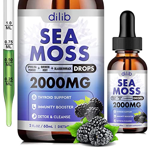 Irish Sea Moss Liquid Drops: 2000Mg, Organic Bladderwrack, And Burdock Root, Spirulina, Thyroid Support, Support For Digestion And Skin, Joint Health, Herbal Supplements-2 Fl Oz Dilib Vegan Blackberry #TOP28