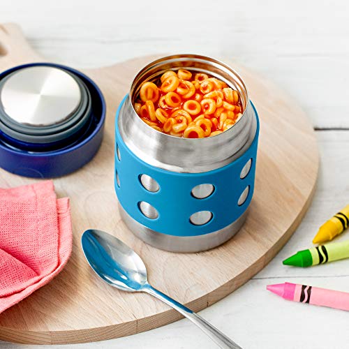 Lunchbots Thermal 8 Oz Triple Insulated Thermos - Hot 6 Hours Or Cold 12 Hours - Leak Proof Thermos Soup Jar - All Stainless Interior - Navy Lid - Aqua Dots #TOP5