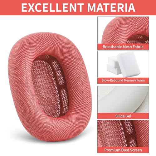 Image of Replacement Ear Cushions for Apple AirPods Max 1 & 2 Upgraded Memory Foam Pads with Durable Fabric,Sound Insulation and Noise Reduction,Strong Magnetic Fit,Sweat-Resistant, Breathable Comfor(Pink)