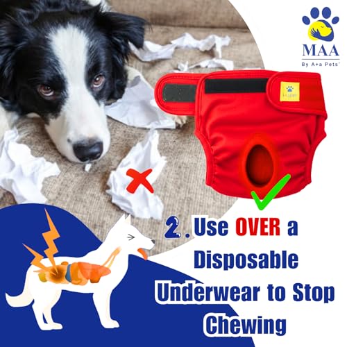 Image of A+a Pets' MAA' Cotton Dog Underwear Diaper Combo - Stretchable, Comfortable, Washable & Reusable (XXL, Navy Set)
