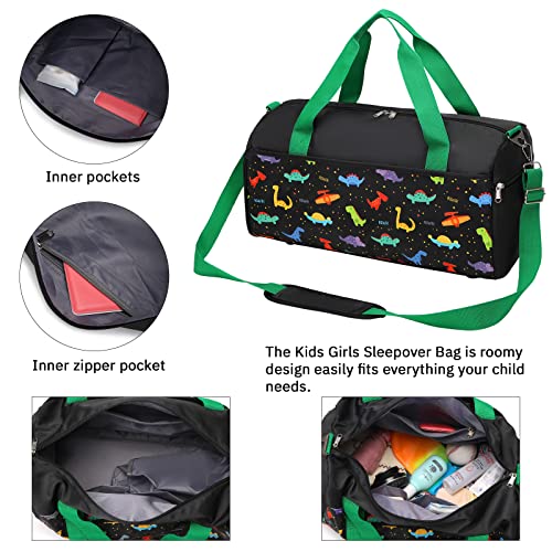 Mygreen Kids Overnighter Duffel Bags For Kids, Carry-On Size & Ideal For School Practice Or Overnight Travel Weekender Tote For Travel Gym Sport Bag For Boys & Girls Dinosaur Black #TOP2