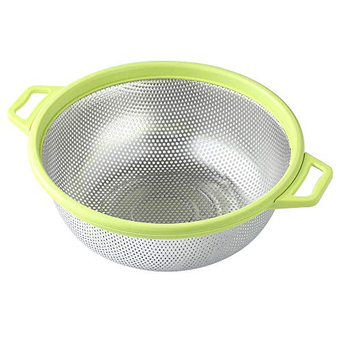 Image of Stainless Steel Colander, 28 CM Micro-Perforated & Footed Metal Colander with Handle for Kitchen Food /Vegetable /Fruit /Rice /Pasta /Noodles - Dishwasher Safe (Random Color)
