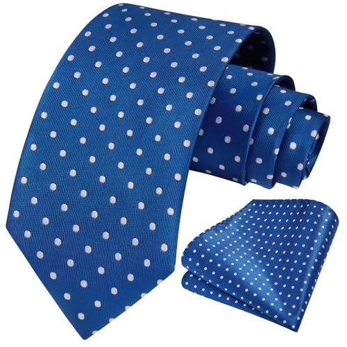 Image of HISDERN Polka Dot Ties for Men Classic Silk Ties and Pocket Square Formal Business Necktie Handkerchief Wedding Party