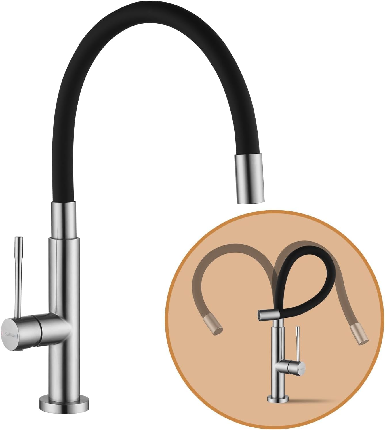 Wasserhahn Küche mit 360° Schwenkbarer Flexibler Auslauf, Hoher Bogen Hochdruck Küchenarmatur Edelstahl Spültischarmatur Küchenspüle Armatur mit Brause Armatur und Mischbatterie-Langlebig(Gebürstet)
