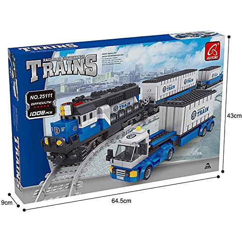 sookin Technik Zug Eisenbahn Bausatz, 1008 Klemmbausteine City Güterzug Baustein Modell mit Schienen, Zug Elektrische… – Bild 6