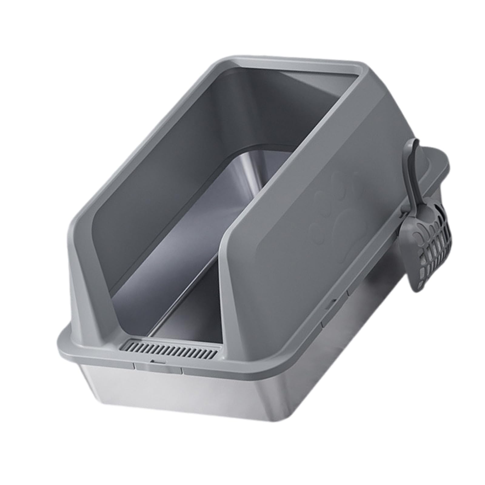 Lettiera per gatti in acciaio inox, resistente agli spruzzi, design protettivo con paletta per grandi padelle anti-schizzi