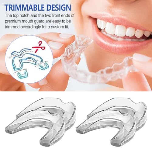 Image of 4 Pack Moldable Mouth Guard for Teeth Grinding at Night with Denture Bath Box for Adults Kids, Mouthguards for Grinding Teeth Dental Guard for Clenching Teeth, Sport Athletic, Whitening Tray