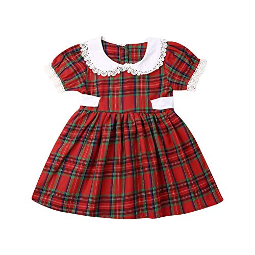 Toddler Baby Girl Matching Outfit, Baby Girl Plaid Lace Romper and Kids Girl Doll Collar Dress (Dress, 1-2T)
