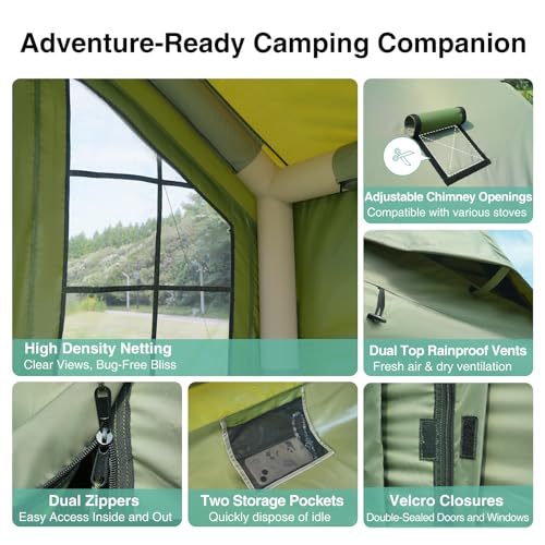 Image of KNUO Inflatable Camping Tent, Large Blow-Up Air Tent, No Assembly Needed Luxury Glamping House, Oxford Fabric