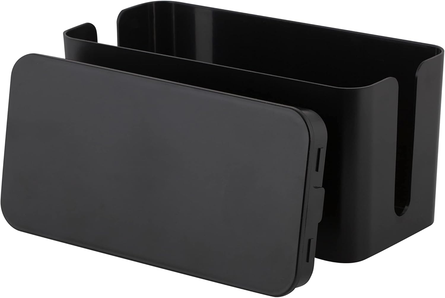 Black Rectangular Lidded Cable Organizer Storage Bin Set