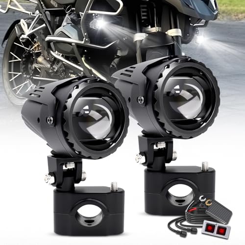 Image of CO LIGHT Motorcycle Fog Lights LED 60W 20000LM Auxiliary Driving Lights - 7 Lighting Modes (White /Amber), IP68 Waterproof Spot Pod Light Kit Universal Fit for Motorcycles ATV UTV, 2PCS