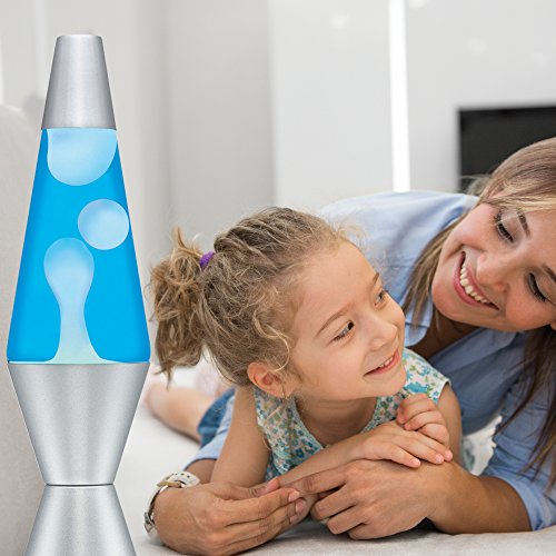 Lava the Original 14.5-Inch Silver Base Lamp with White Wax in Blue Liquid
