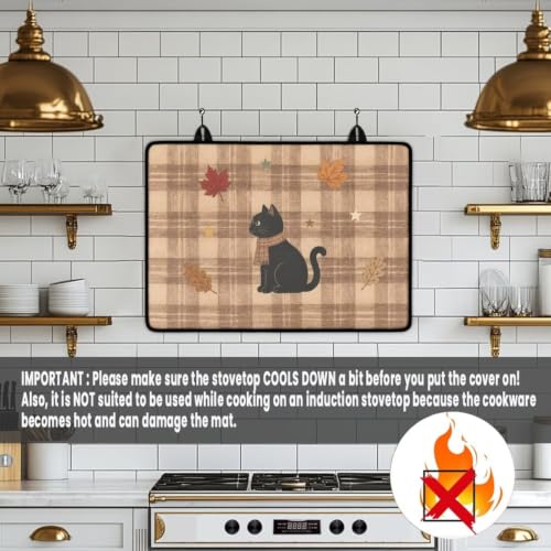 Image of Induction Stove Top Cover Protector Autumn Flat Top Stove Decor Cover Mat Anti-Scratching Stove Top Cover for Electric Cooktop Mat, 29 x 21 Inch, Fall Cat Leaf Print