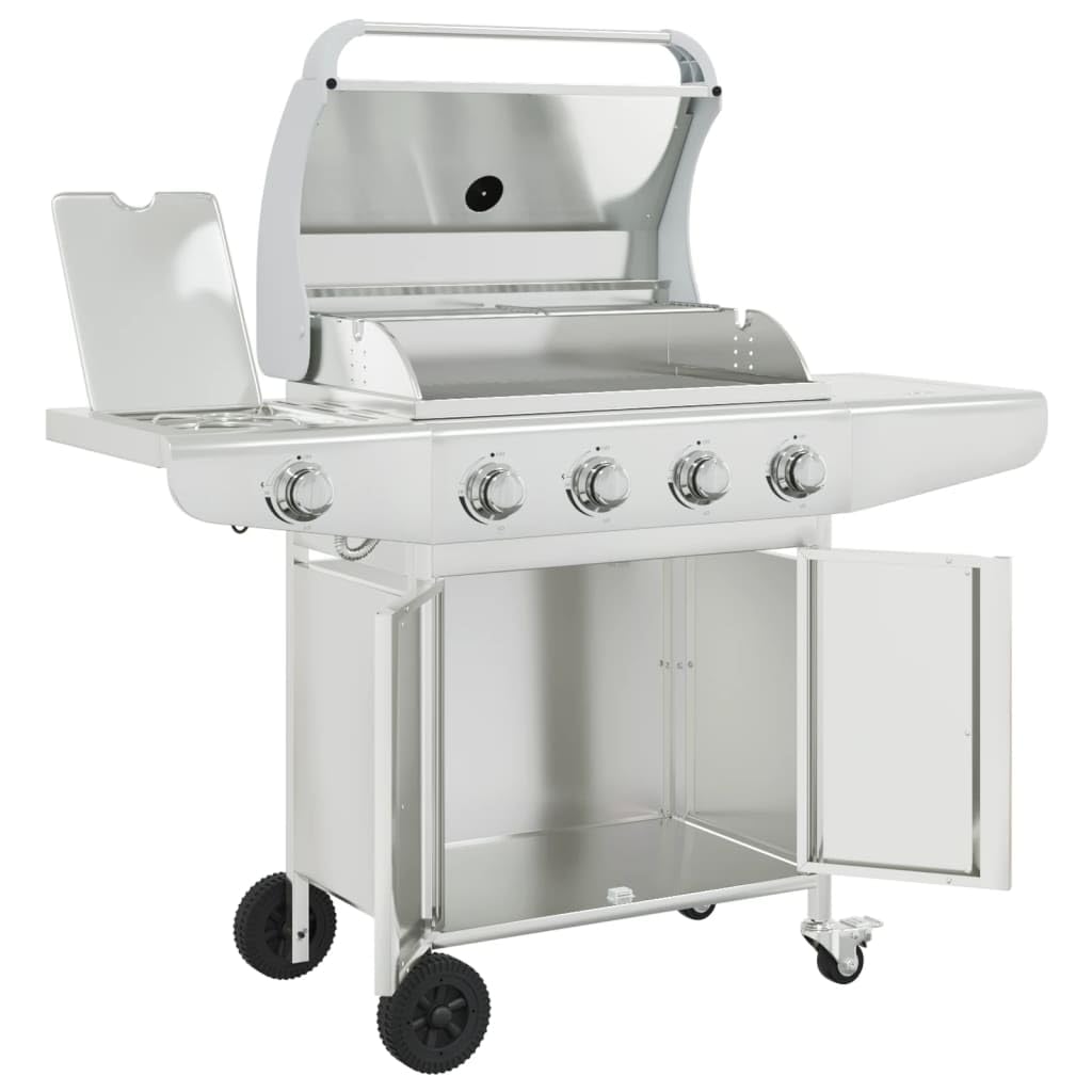 vidaXL Barbecue à gaz avec 5 brûleurs argenté acier inoxydable, grill extérieur, cuisine extérieure, barbecue, barbecue avec rangement
