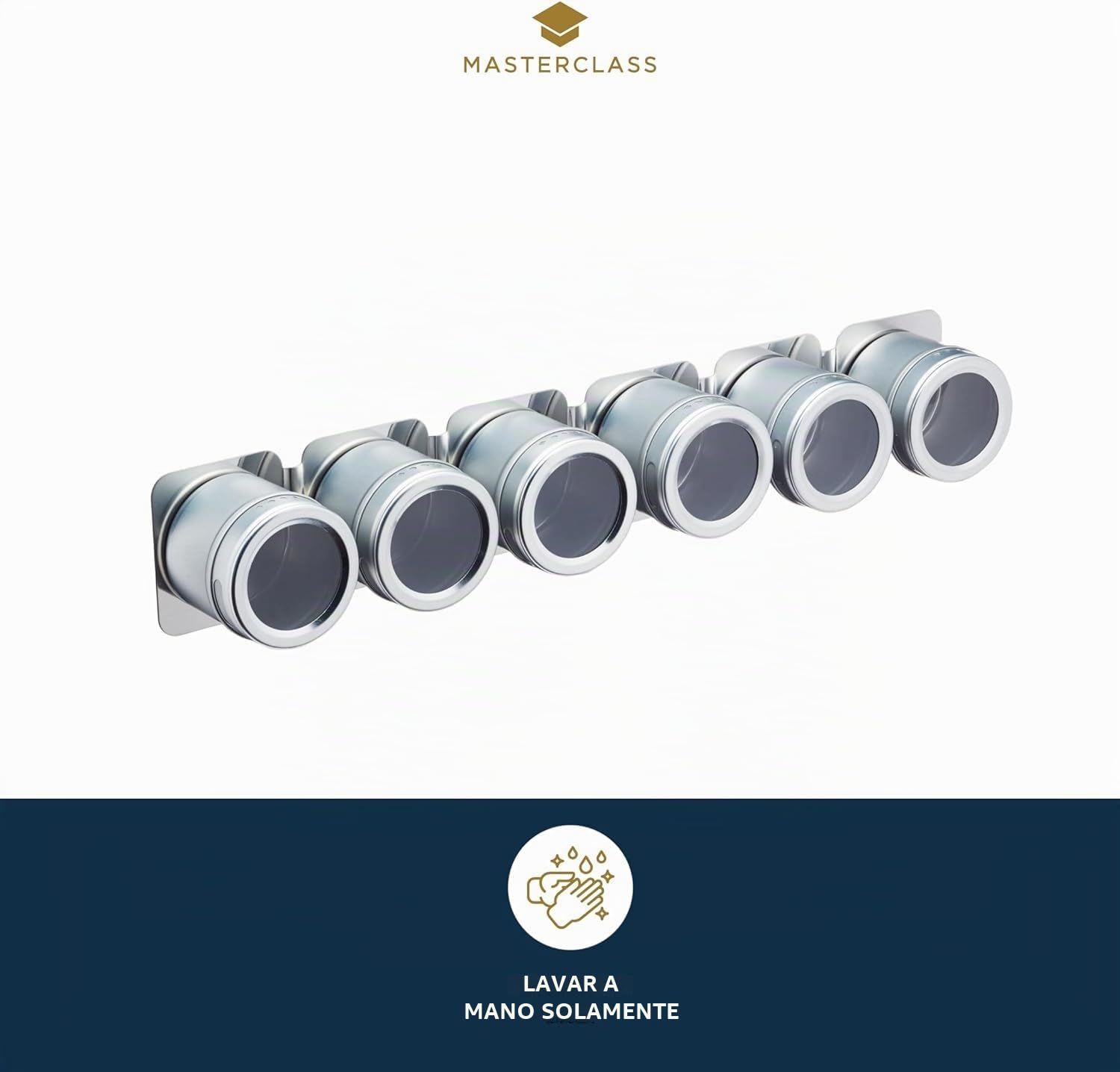 MasterClass Especiero Magnético/Montable en la Pared, Almacenaje de Cocina para Especias y Condimentos de Cocina, Herrajes Incluidos, 9 x 12 x 16 cm - Metal, Plata