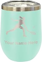 Vista 28 de LaserGram Vaso de vino de acero inoxidable de doble pared, mujer jugadora de tenis, grabado personalizado incluido (negro)
