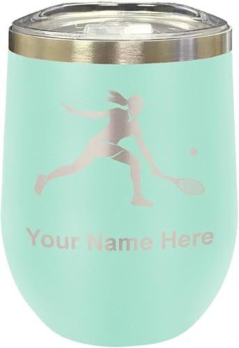 Miniatura 28 de LaserGram Vaso de vino de acero inoxidable de doble pared, mujer jugadora de tenis, grabado personalizado incluido (negro)