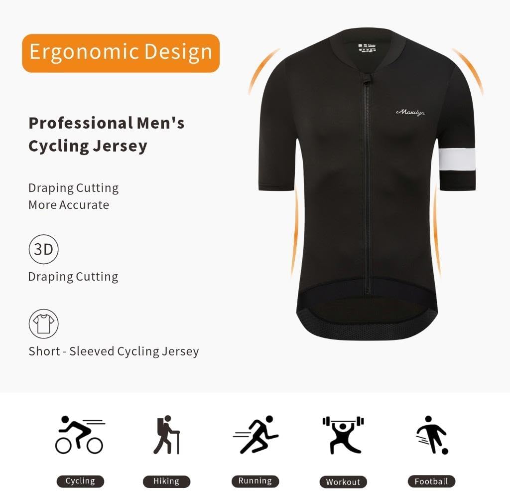 MOXILYN Men's Cycling Jerseys Road Bike Shirts Short Sleeve Full Zipper with 4 Pockets Reflective Widen Anti Slip Hem