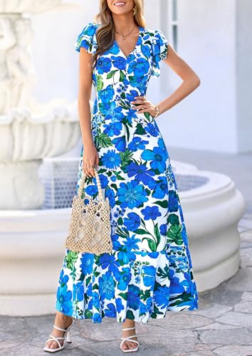 Image of PRETTYGARDEN Womens Summer Boho Floral Maxi Dress | V Neck Ruffle Sleeve Tiered A-Line Sundress, Lightweight Flowy Long Dresses for Spring Wedding Guest, Cocktail Party, Cruise