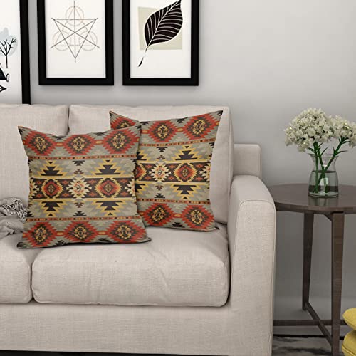 Western Decor Pillow Covers Set Of 2 Modern Southwest Throw Pillows Cover 18X18 Inch Decorative Native Aztec Square Cotton Linen Pillow Case For Home Couch Bed Sofa Outdoor #TOP5