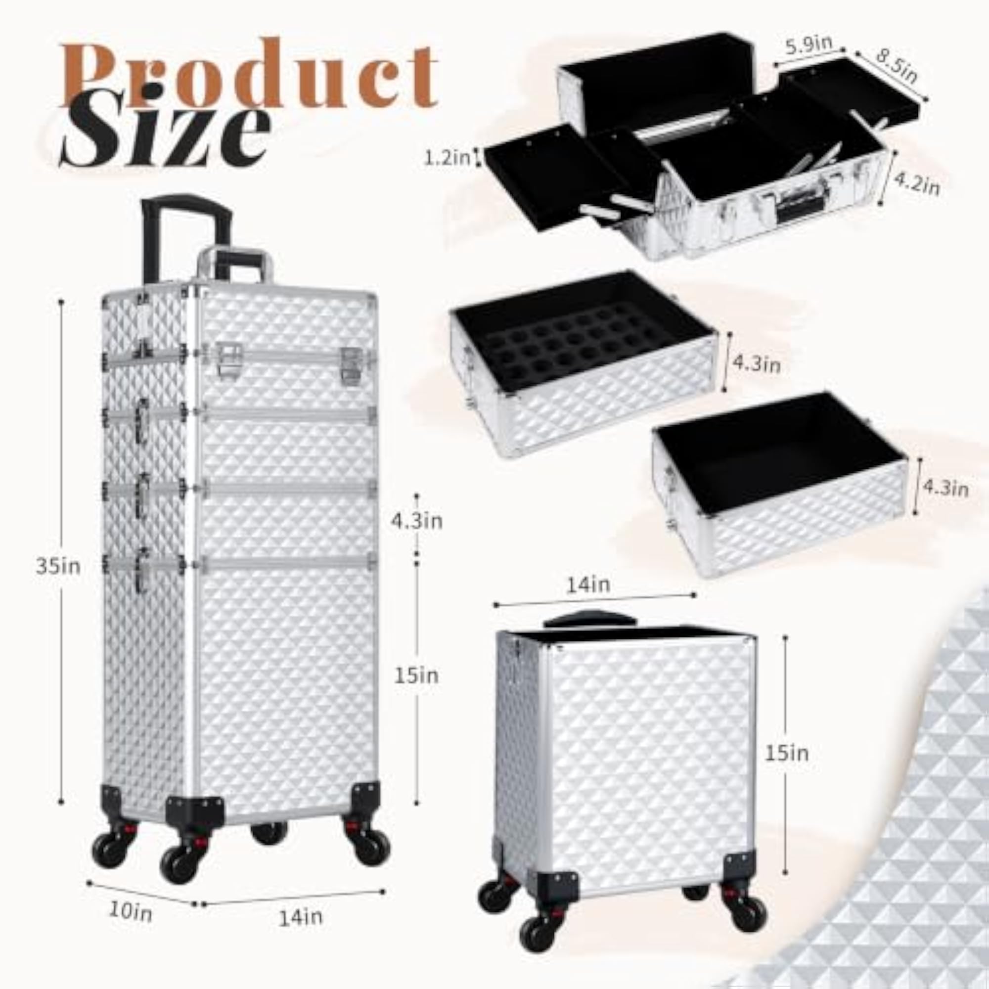 Rolling Makeup Train Case, Large Storage Trolley
