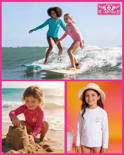 Image of Real Love Toddler Girls Rash Guard - Quick Dry Sun Protection Girls Swim Shirt Long Sleeve Rash Guard Kids Swim Top (2T-16)