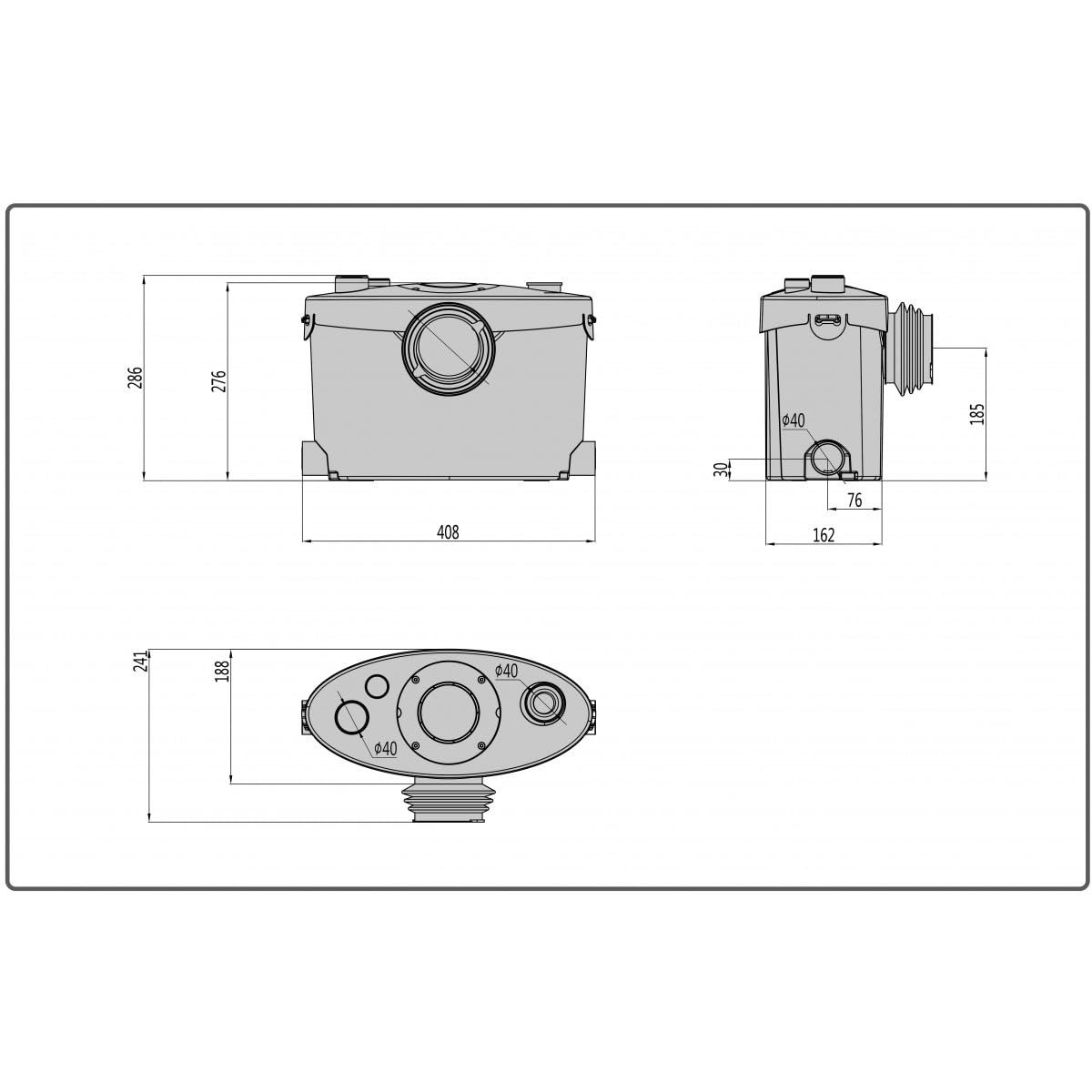 Broyeur WC Sanitaire Adaptable Silencieux marque Française BSF-550-UP | Broyeur Sanitaire avec Trappe de Maintenance rapide pour salle de Bain et WC, Puissance de Relevage et Broyage 550 watts
