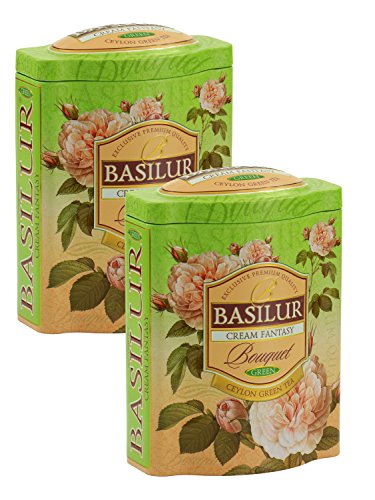 Basilur, Cream fantasy, Ceylon loose green tea, natural papaya, amaranth, strawberry, cream milk infused, makes approx 100 cups, 100g (3.5 oz.) metal tin caddy, pack of 2