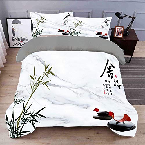 RYQRP Housse de Couette 240x220cm Zen Pierres Bambou Parure de Lit avec Fermeture à Glissière et 2 Taies d'oreiller pour Chambre d'enfants Adultes, Grande...