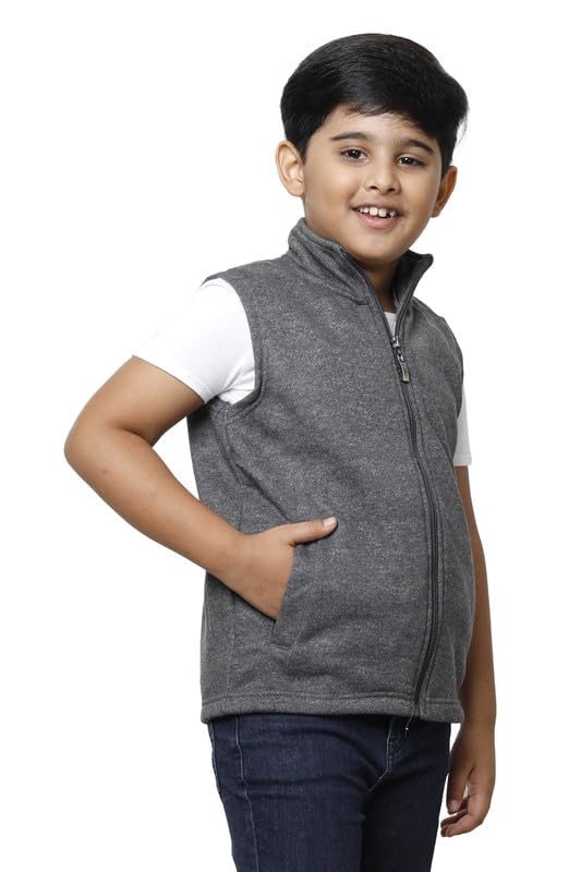 Image of IndiWeaves Boys Solid Fleece Warm Sleeveless Jackets for Winters (Pack of 2) Silver::Dark Blue