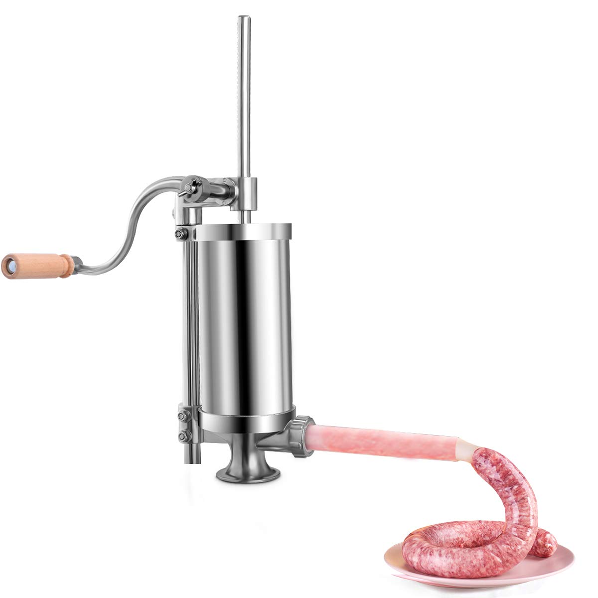 GIANTEX Poussoir à Saucisses Manuel,Machine à Saucisse en Acier Inoxydable, avec Pince de Table & 4 Tubes de Remplissage Différents, pour Maison, Restaurant (3 L)