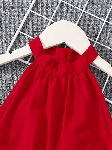 Wdirara Toddler Girl's Sleeveless Belted Zipper Back Halter Tank Romper Shorts Red 110 #TOP3