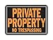 Private Property No Trespassing Sign, Aluminum 9.25" H x 14" W (848)