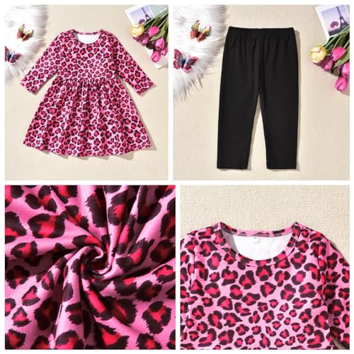 Image of fioukiay Toddler Girls Fall Clothes Set Little Girls Pink Leopard Tunic Tops Leggings Outfit Boutique Clothing(Pink, 2T)