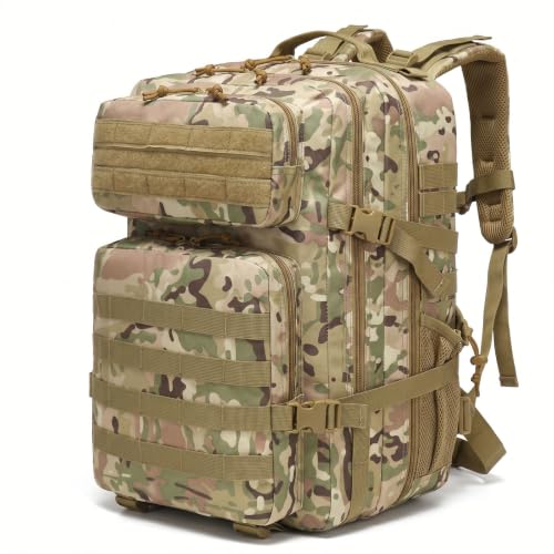Mochila Táctica 45L Militar, Paquete de Asalto Molle de Gran Capacidad Impermeable Bolsa para Ejército, Mochilas de Marcha para Emergencias de 3 Días Caza Senderismo Acampada Actividad al Aire Libre