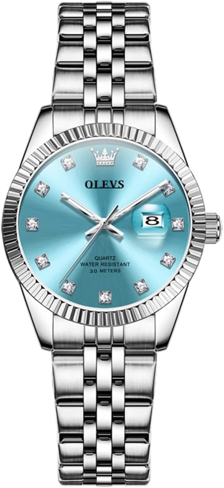 OLEVS Watch Women Silver Watch for Women Luxury Diamond Womens Watches for Small Wrist Stainless Steel Waterproof Analog Quartz Date Elegant Reloj para Mujer