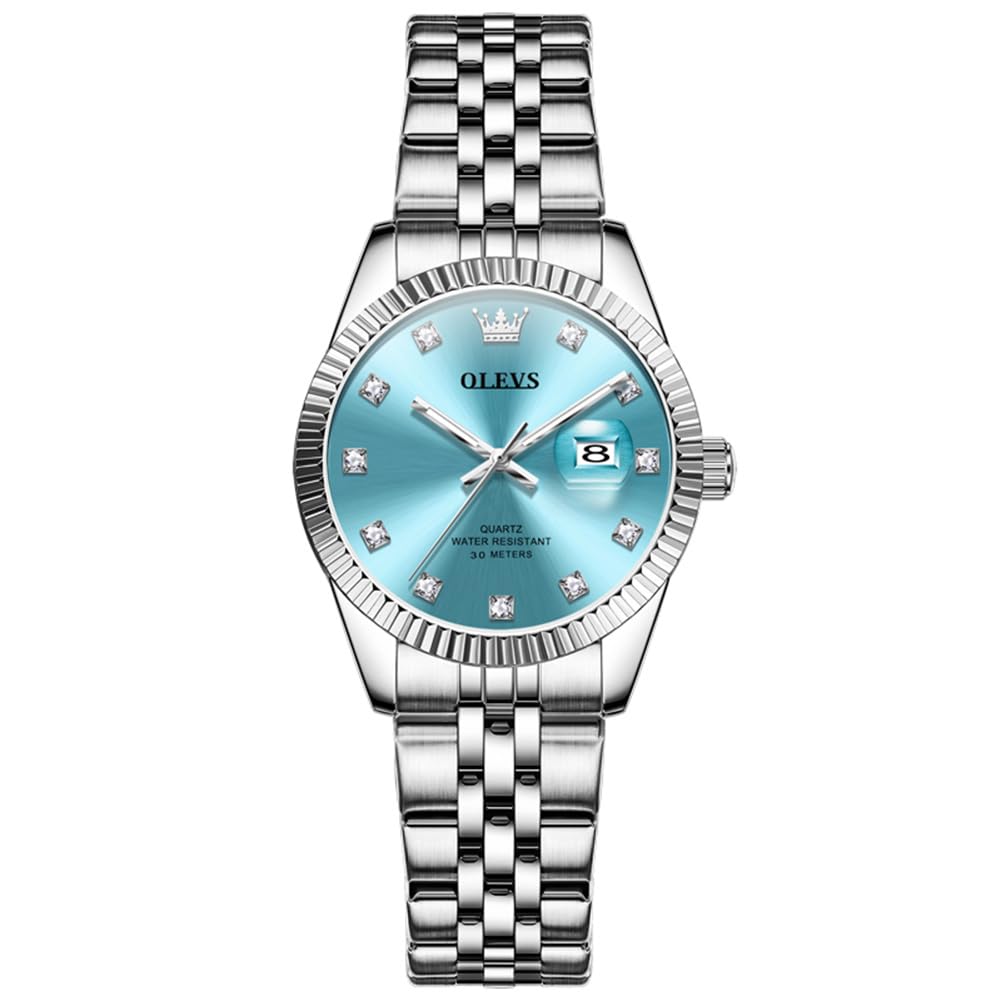 OLEVS Damenuhr Elegante Wasserdicht Klassische Frauen Uhr mit Quarzwerk, Modisches Design mit Datumsanzeige Leuchtzeiger Armbanduhr Damen Exquisites Design für Damen Schlicht Armbanduhren