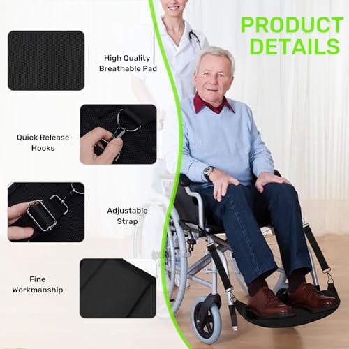 YIBEICO Wheelchair Leg Rest Footrest, Foot Straps Hammock, Adjustable Hanging Foot Sling for Wheelchair Pedal Replacement