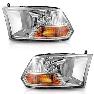 WEELMOTO Headlight Compatible with 2009-2012 Dodge Ram 1500/2010-2012 Dodge Ram 2500 3500 (Does NOT fit Quad Beam Headlight Models) Replacement Chrome Housing Amber Reflector
