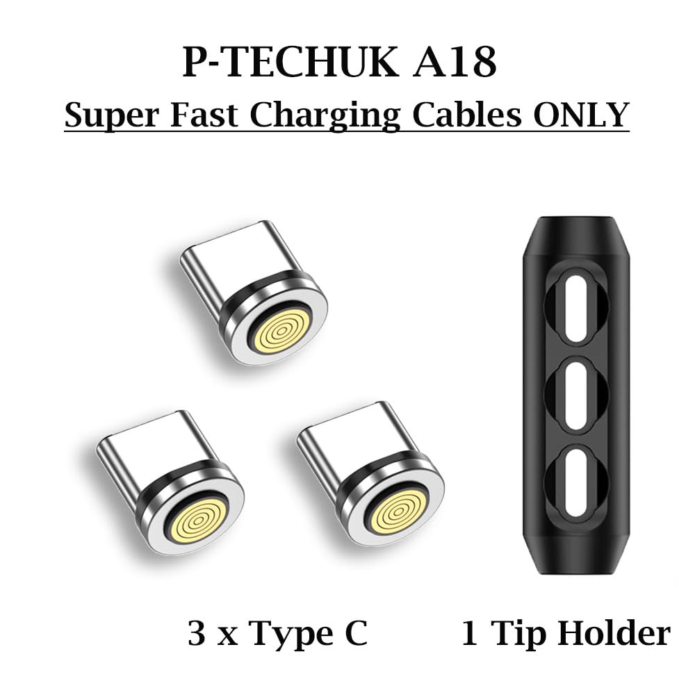 P-TECHUK A18 Super Fast Charging Magnetic USB Type C Tips, Connectors, Plugs, Adapter 3 x Type C Tips, NO Cable - Image 2