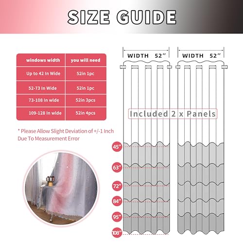 Image of 52x108 Mix & Match Double Layer Laser-Cut Stars Gradient Blackout Curtains with Foil Print Sheer, 2 Panels Set - Gradient Grey Pink