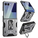 VEGO for Z Flip 7 Case Built-in Screen Protector & Hinge Protection & Rotating Ring Kickstand[Anti-Scratch][No-Slip] Heavy Duty Full Cover Shockproof Case for Galaxy Z Flip 7 2025(Not for 7 FE)-Gray