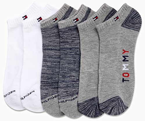 Tommy Hilfiger Men's Athletic Socks - Cushion No Show Ankle Socks (6 Pack), Size 7-12, Heather Grey Assorted #TOP3