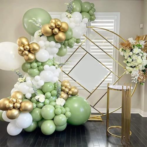 Image of Sage Green Retro Balloon Arch Kit for Birthday, Baby Shower, Welcome Baby & Anniversary Decorations | Boys, Girls, Men, Women Theme Party Decor (Sage Green Balloon Arch Garland -61 pcs)